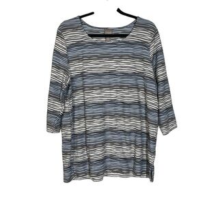 Chico’s Striped Blouse Textured Blue White Black 3/4 Sleeve Size XL 3